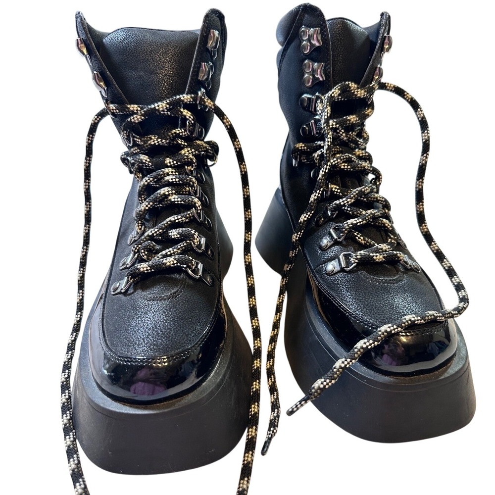 Circus by Sam Edelman Gail Black Platform Combat Boots Faux Leather Patent 6.5M